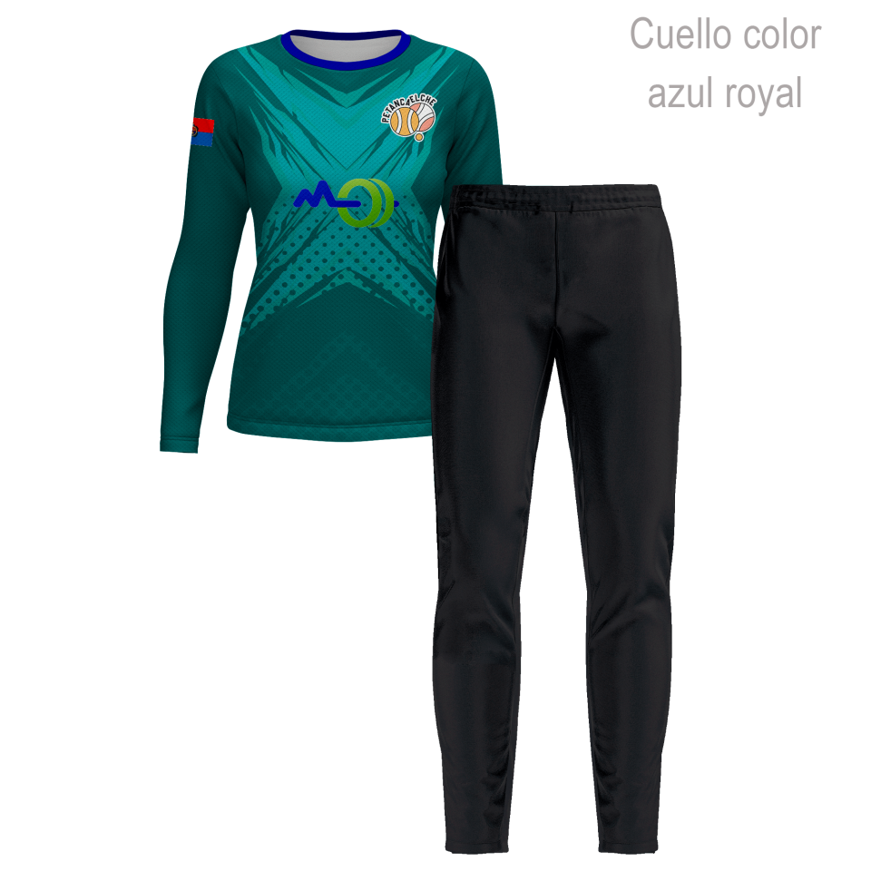 Conjunto petanca camiseta manga larga y pantalón largo de mujer 100% fullprint personalizado