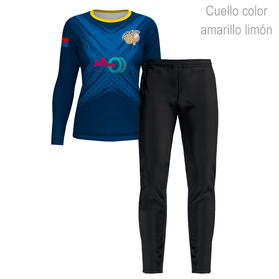 Conjunto petanca camiseta manga larga y pantalón largo de mujer 100% fullprint personalizado