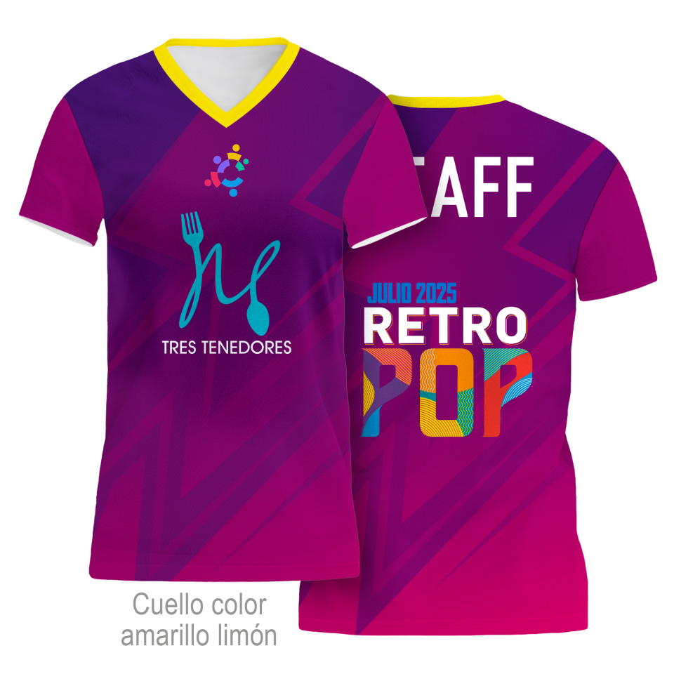 Camiseta para eventos cuello pico de mujer 100% fullprint personalizada