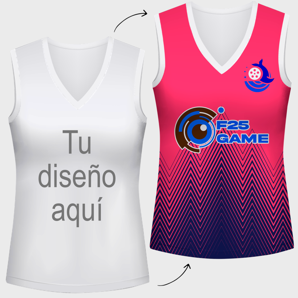 Camiseta para eventos sin mangas de mujer 100% fullprint personalizada
