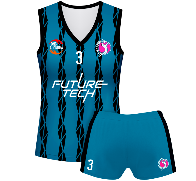 Conjunto voley mujer sin mangas sublimado modelo bandas