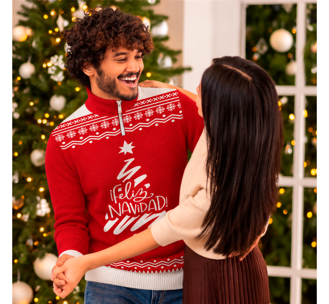Jersey navideño con cremallera Feliz Navidad