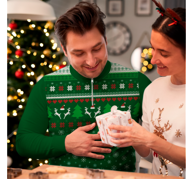 Jersey navideño con cremallera tallas grandes Copos de Nieve