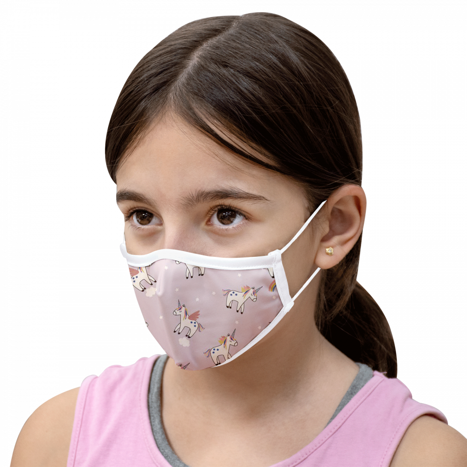 Mascarilla algodón orgánico reversible pequeña unicorn pink y star homologada con protección +90%