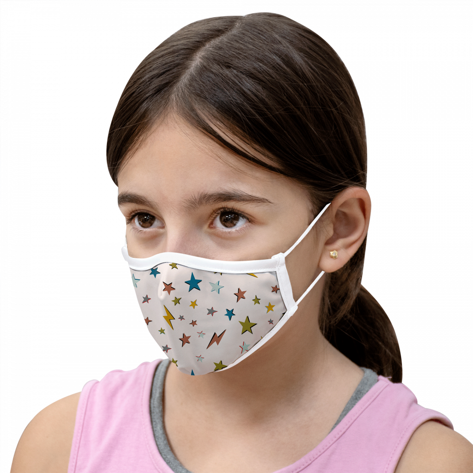 Mascarilla algodón orgánico reversible pequeña unicorn pink y star homologada con protección +90%