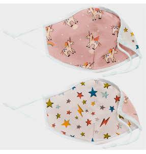 Mascarilla algodón orgánico reversible pequeña unicorn pink y star homologada con protección +90%