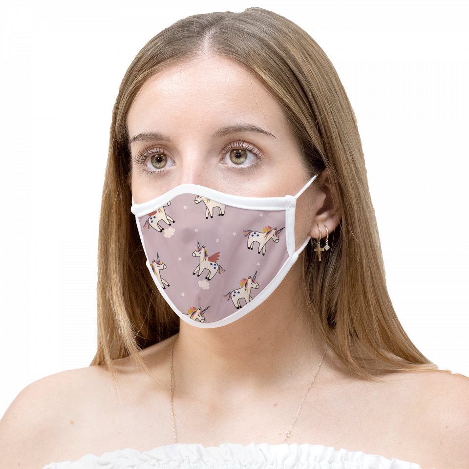 Mascarilla algodón orgánico reversible mediana unicorn pink y star homologada con protección +90%