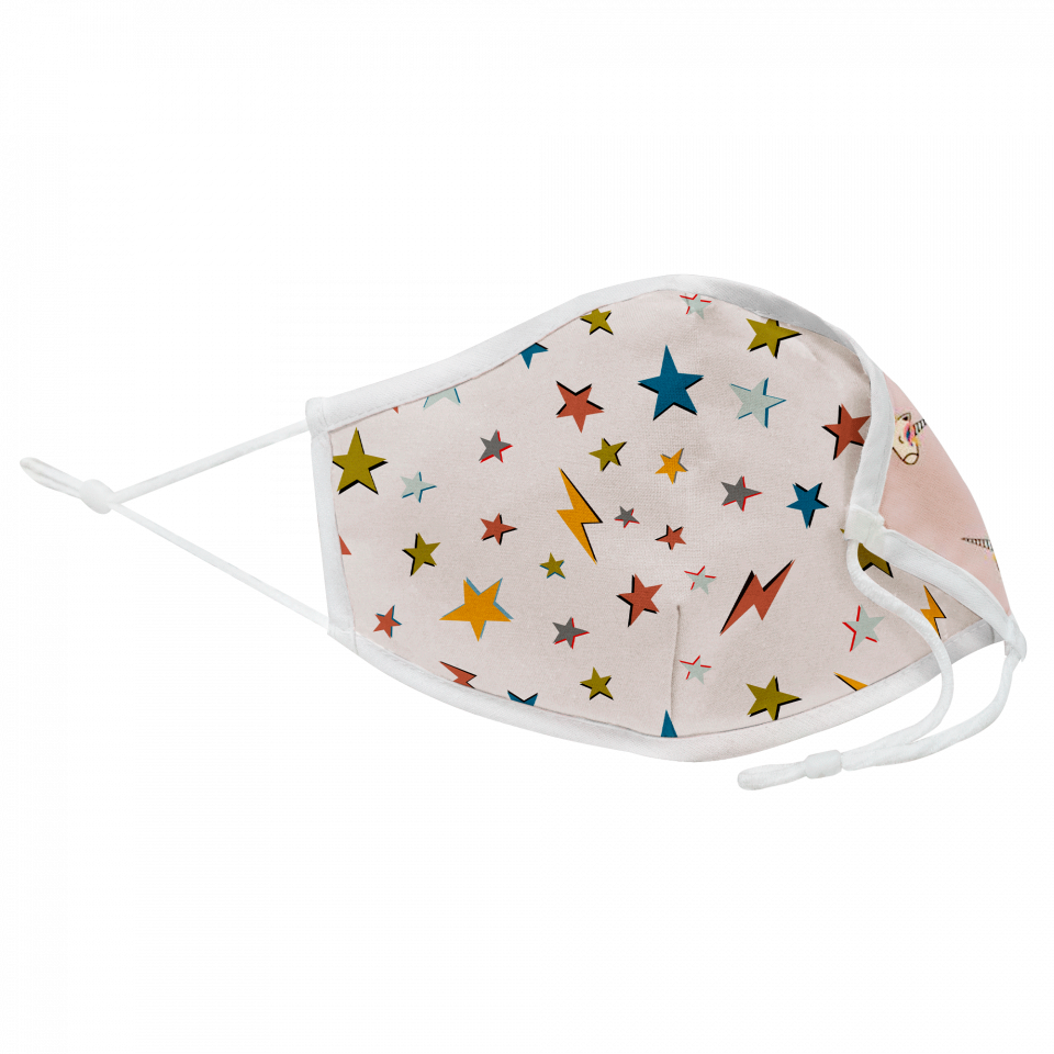 Mascarilla algodón orgánico reversible grande unicorn pink  y star homologada con protección +90%