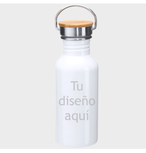 Botella acero inoxidable tapón bambú  650 ml personalizado