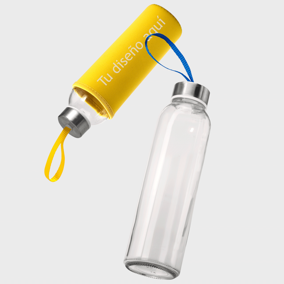 Botella de cristal con funda 500 ml personalizada