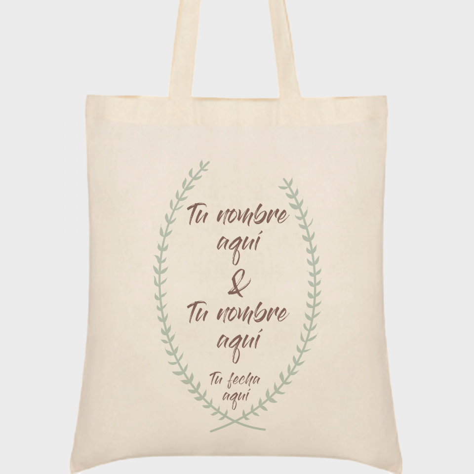 Bolsa de tela boda corona hojas
