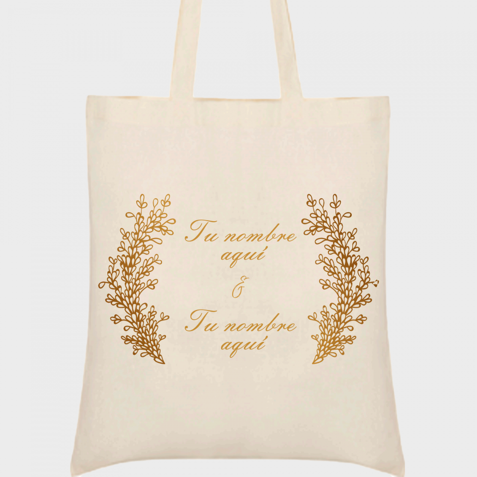 Bolsa de tela boda hojas doradas