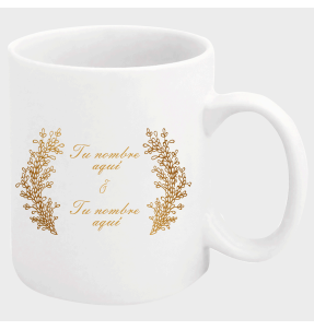 Taza boda hojas doradas