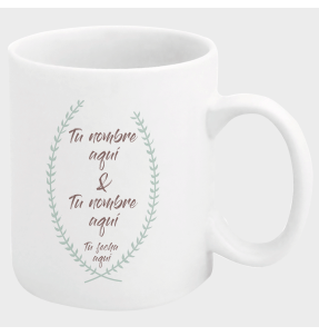Taza boda corona hojas