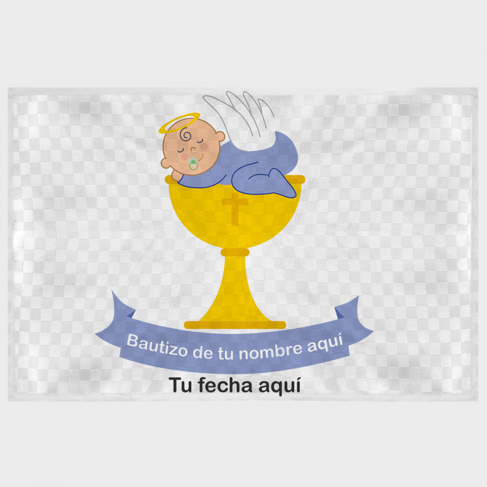 Mantel individual tela grabada acabado brillante bautizo bebé copa