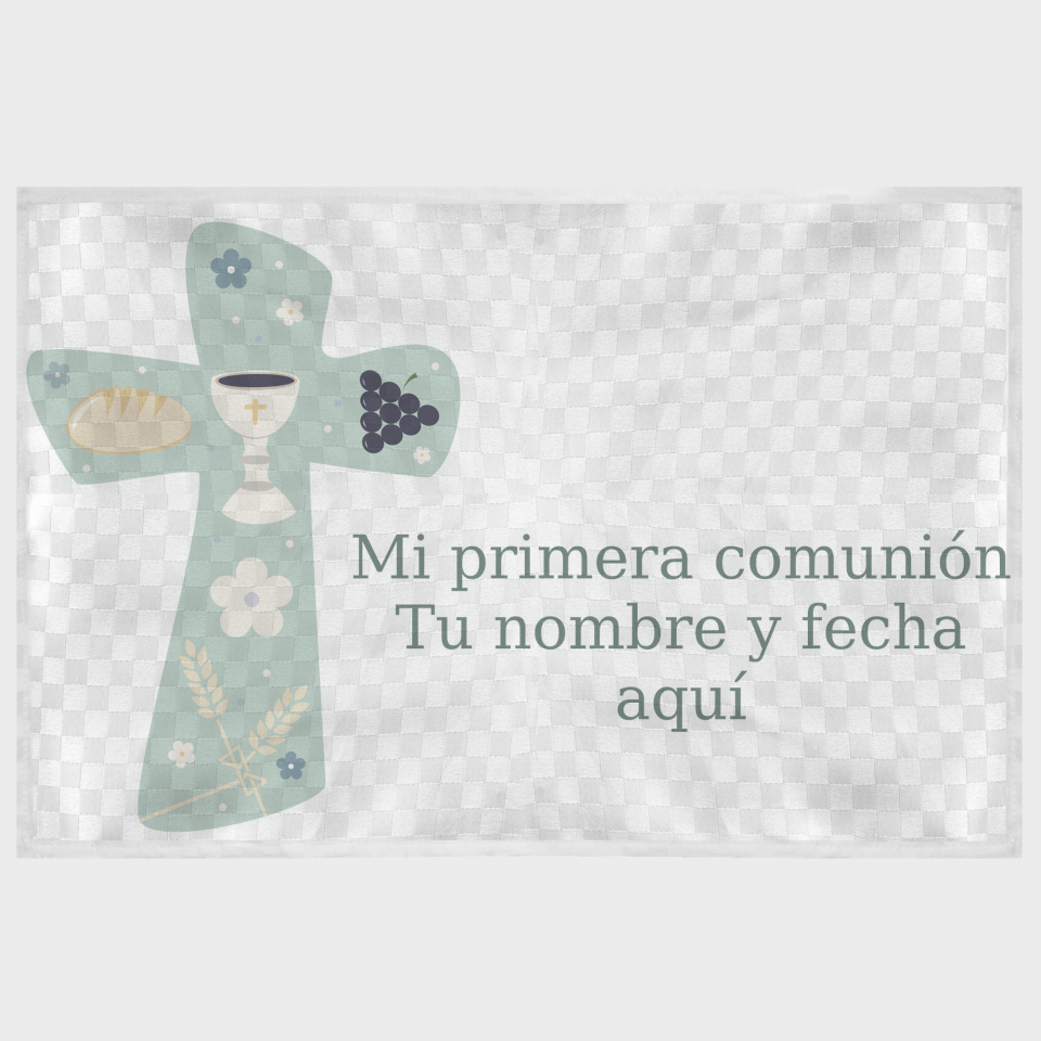 Mantel individual tela grabada acabado brillante comunión cruz