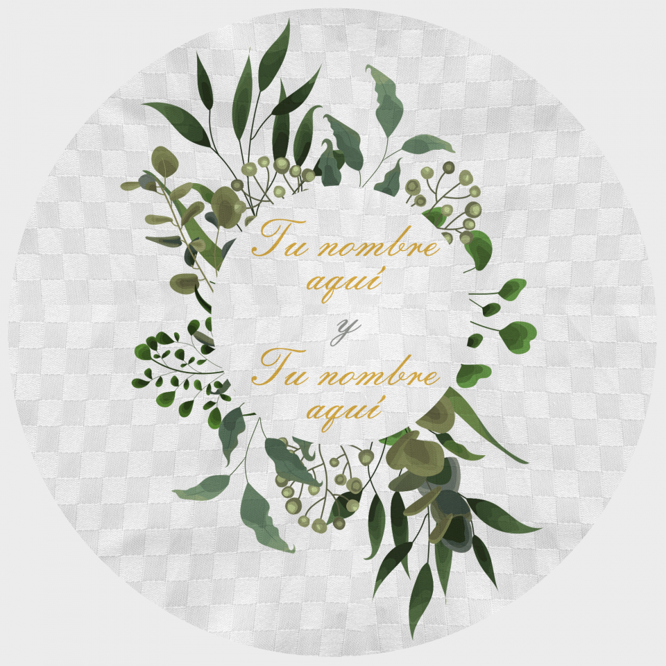 Mantel redondo individual tela grabada acabado brillante boda hojas 2