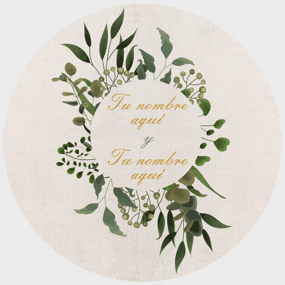 Mantel redondo individual de tela boda hojas 2