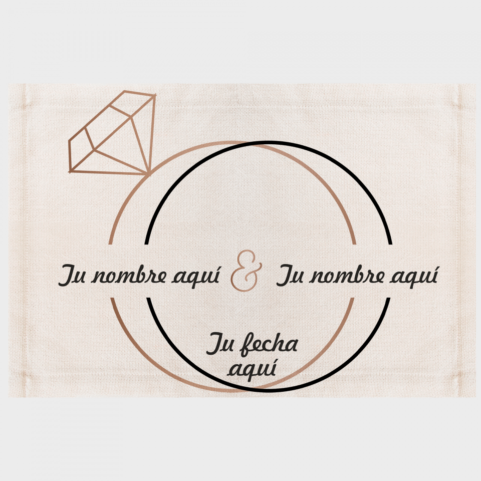 Mantel individual de tela boda anillos