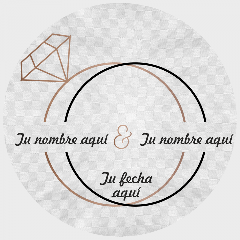 Mantel redondo individual tela grabada acabado brillante boda anillos