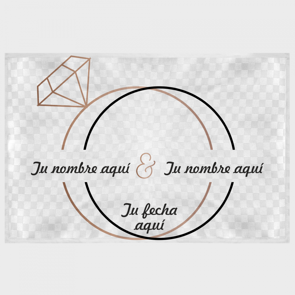 Mantel individual tela grabada acabado brillante boda anillos