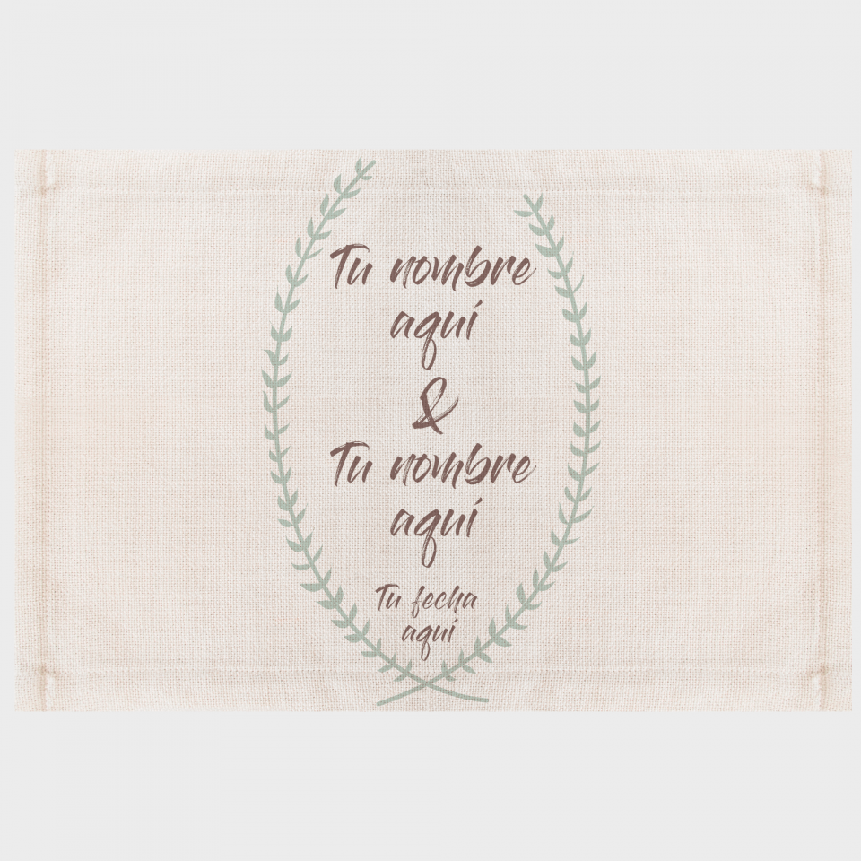 Mantel individual de tela boda corona hojas