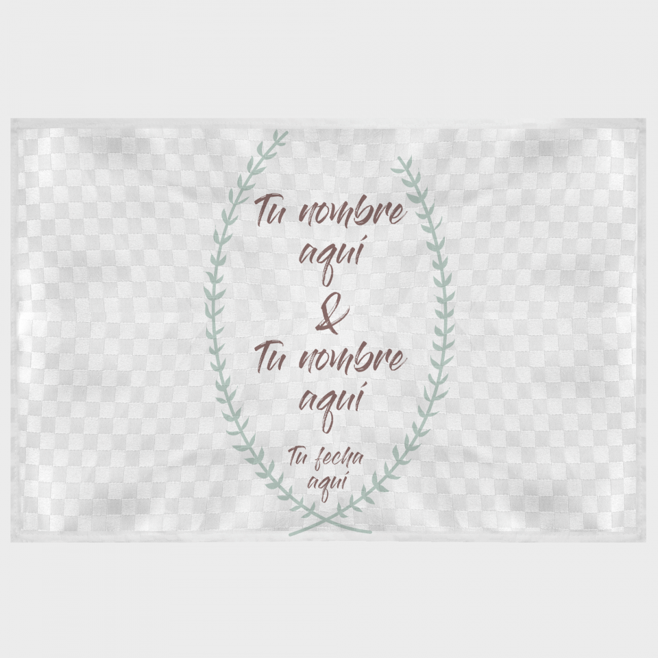 Mantel individual tela grabada acabado brillante boda corona hojas