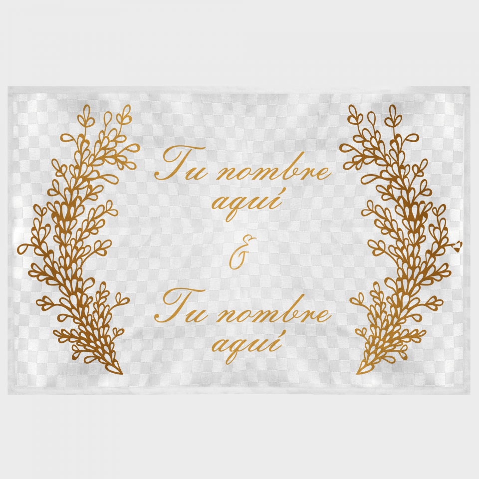 Mantel individual tela grabada acabado brillante boda hojas doradas