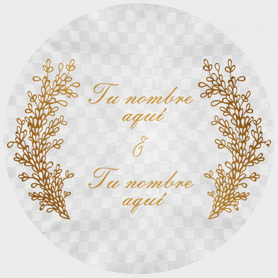 Mantel redondo individual tela grabada acabado brillante boda hojas doradas