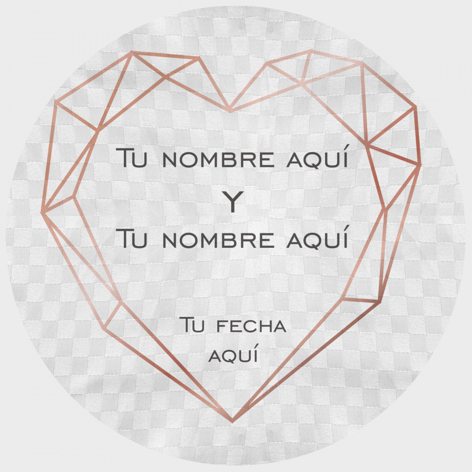 Mantel redondo individual tela grabada acabado brillante boda corazón