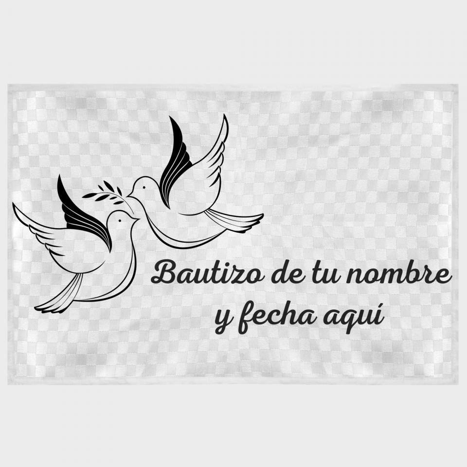Mantel individual tela grabada acabado brillante bautizo palomas