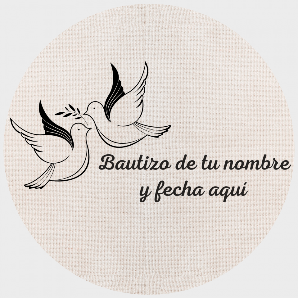 Mantel redondo individual de tela bautizo palomas