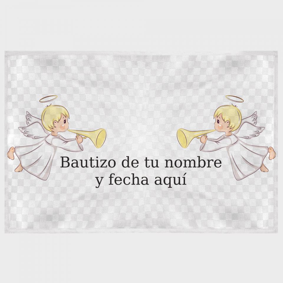 Mantel individual tela grabada acabado brillante bautizo ángeles