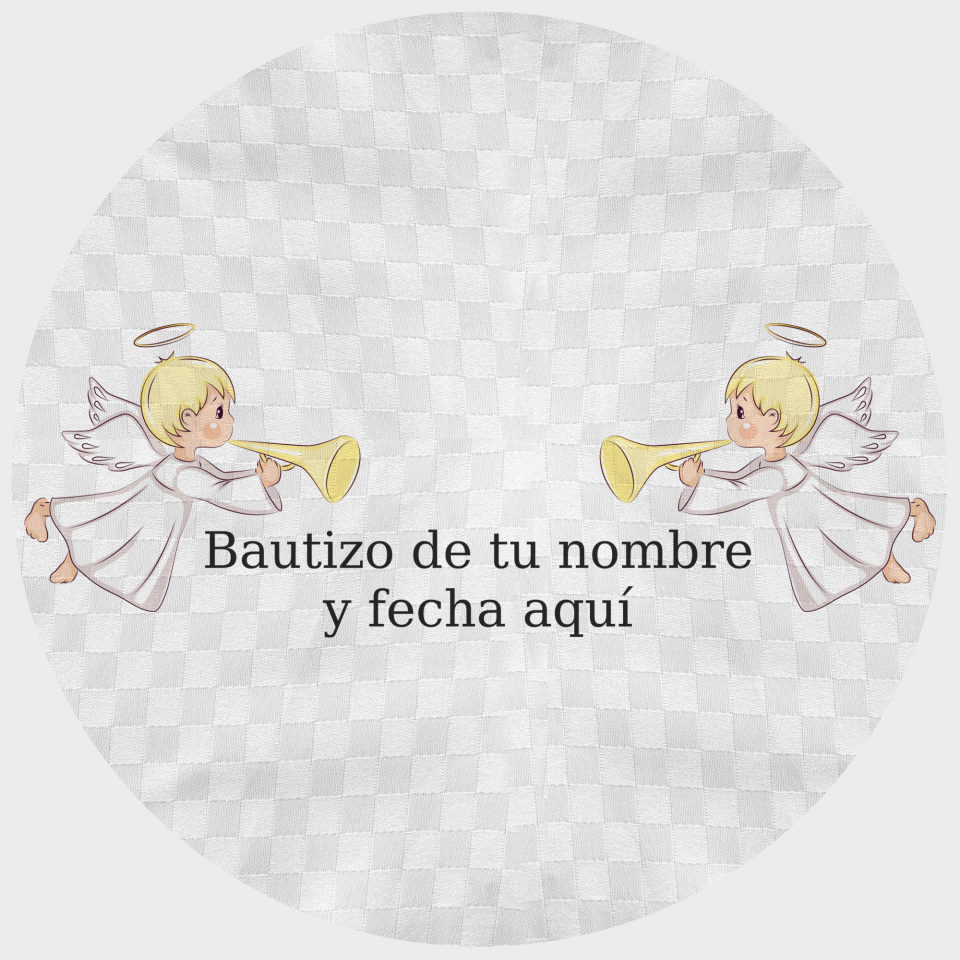 Mantel redondo individual tela grabada acabado brillante bautizo ángeles
