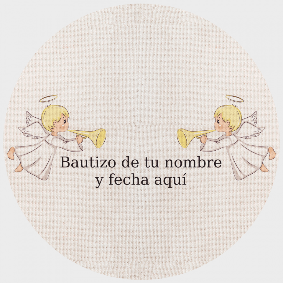 Mantel redondo individual de tela bautizo ángeles