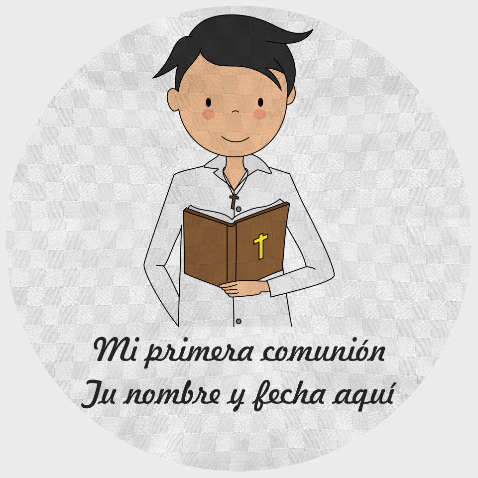 Mantel redondo individual tela grabada acabado brillante comunión chico 2