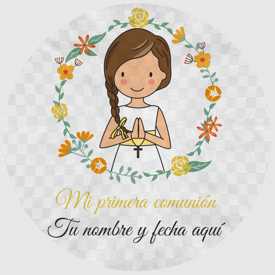 Mantel redondo individual tela grabada acabado brillante comunión chica