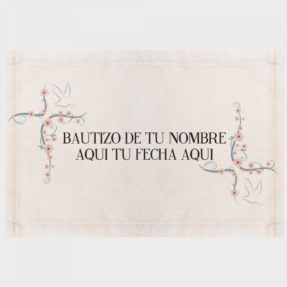 Mantel individual de tela bautizo flores