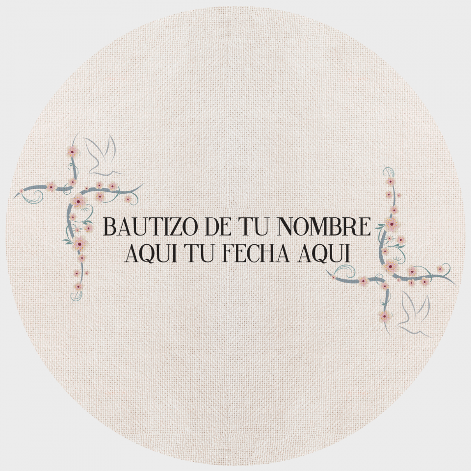 Mantel redondo individual de tela bautizo flores