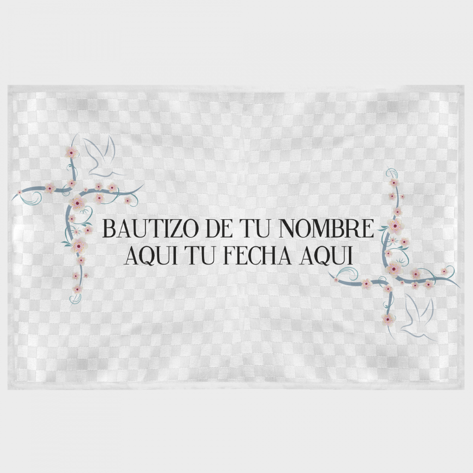 Mantel individual tela grabada acabado brillante bautizo flores