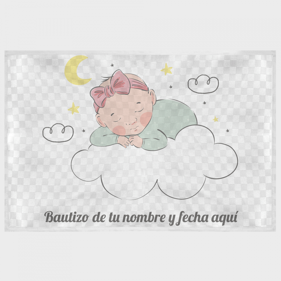 Mantel individual tela grabada acabado brillante bautizo bebé