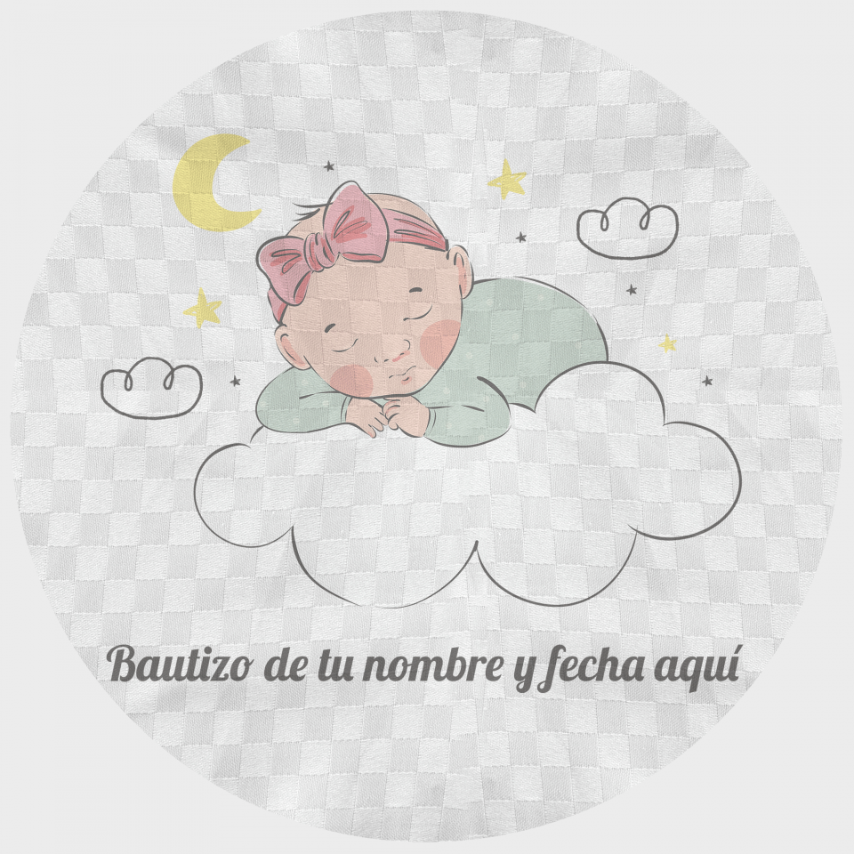 Mantel redondo individual tela grabada acabado brillante bautizo bebé