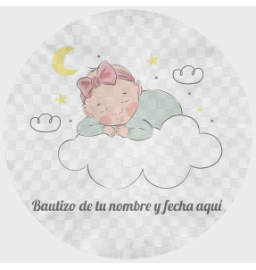 Mantel redondo individual tela grabada acabado brillante bautizo bebé