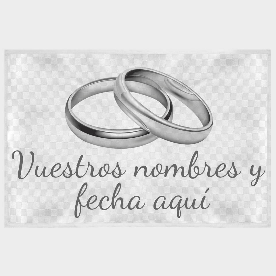 Mantel individual tela grabada acabado brillante boda anillos plata