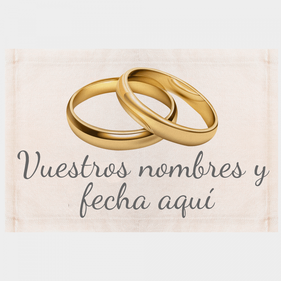 Mantel individual de tela boda anillos oro