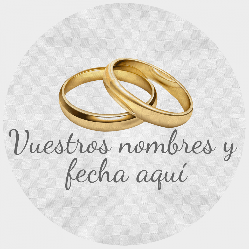 Mantel redondo individual tela grabada acabado brillante boda anillos oro