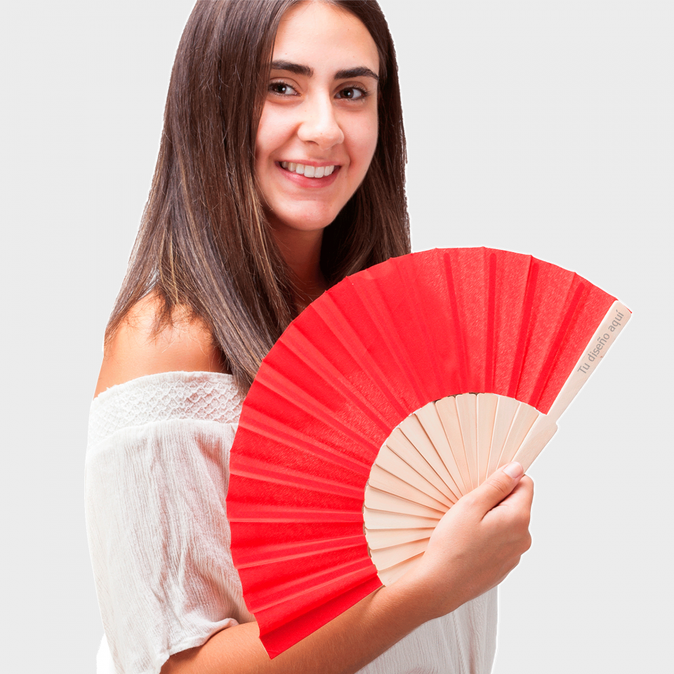 Abanico Calesa con varillas de madera y tela personalizado