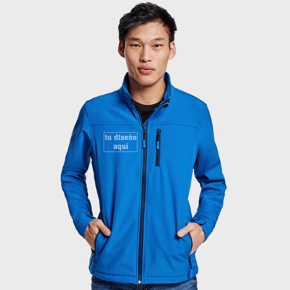 Chaqueta hombre softshell de dos capas personalizada con texto