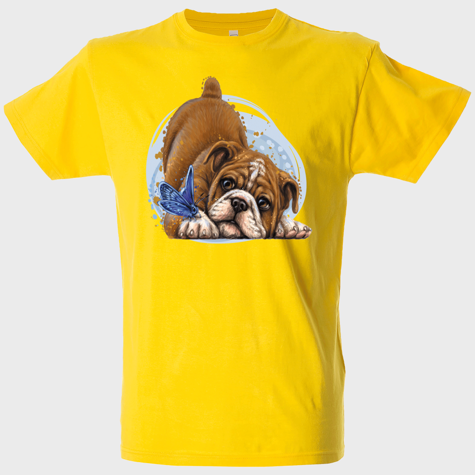 Camiseta hombre: perro y mariposa