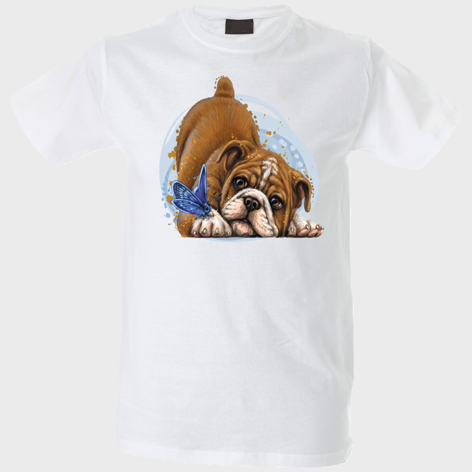 Camiseta hombre: perro y mariposa
